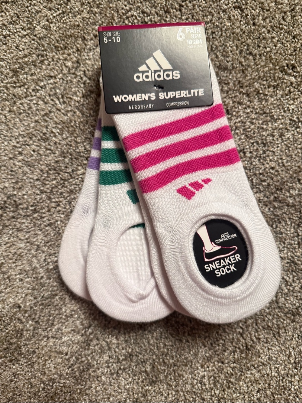 Adidas new package of 3 women's super kite sneaker socks - shoe sz 5-10